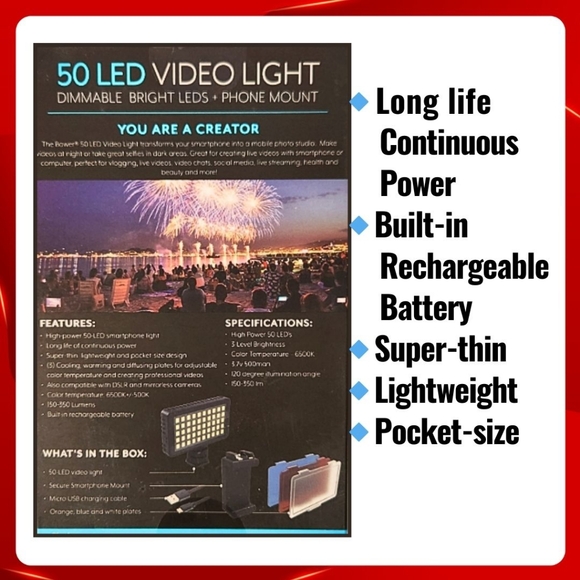 Cell Phone LED Ring Video LIGHT DIMMABLE BRIGHT 50 LEDS Portable IPHONE Android - Picture 3 of 4